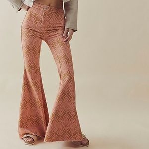 Free People Peach Patterned Flare Jeans